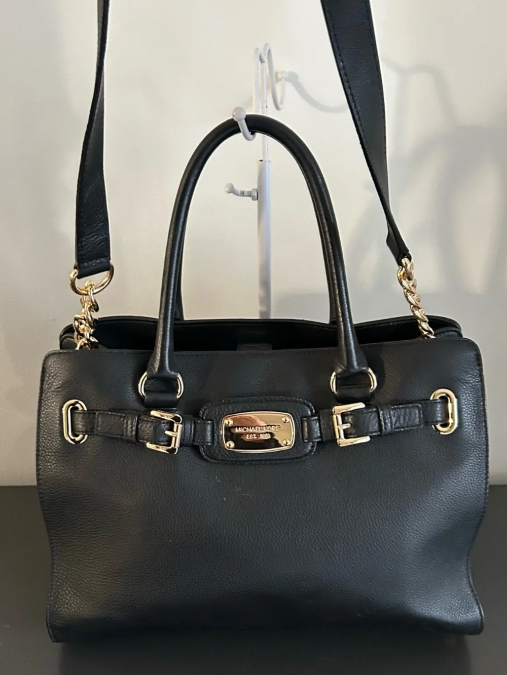 Michael Kors Black Leather Satchel Gold Hardware Shoulder Bag Crossbody - Picture 13 of 14